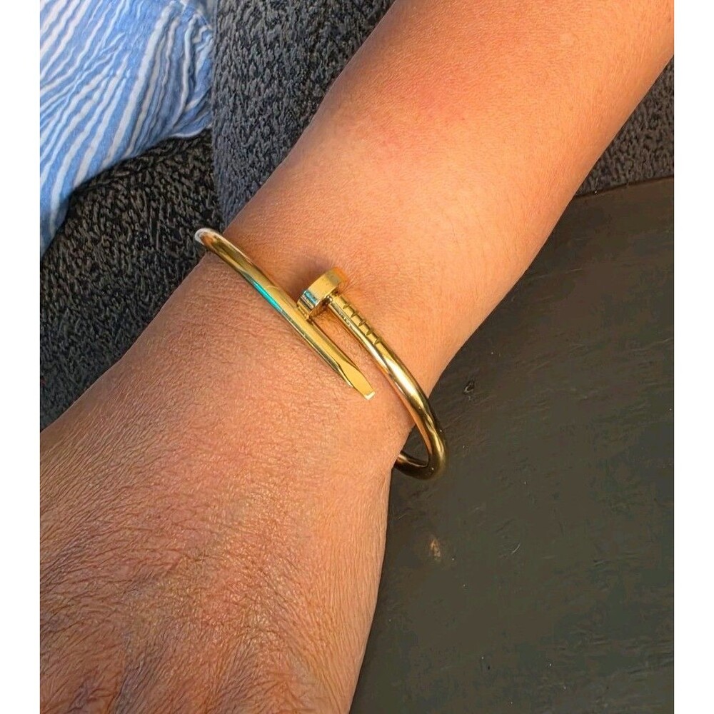 Fashion Nova Gold Tone Metal Nail Cuff Bangle Bracelet NWT Keep Nailing It OS